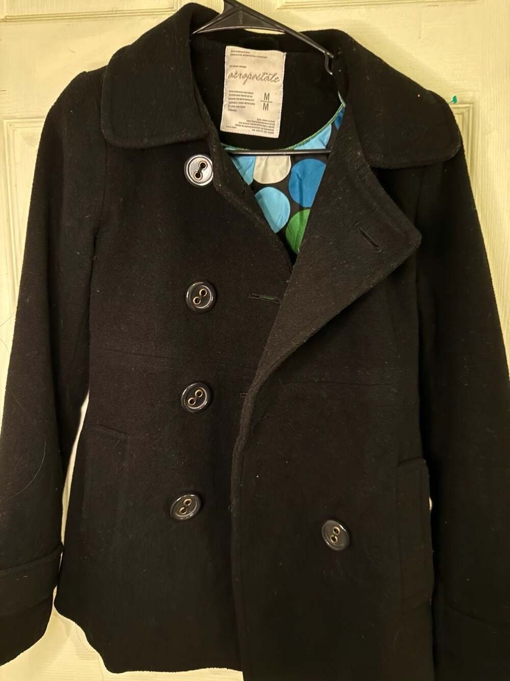 Aeropostale Peacoat Size M Black Wool Double Breasted